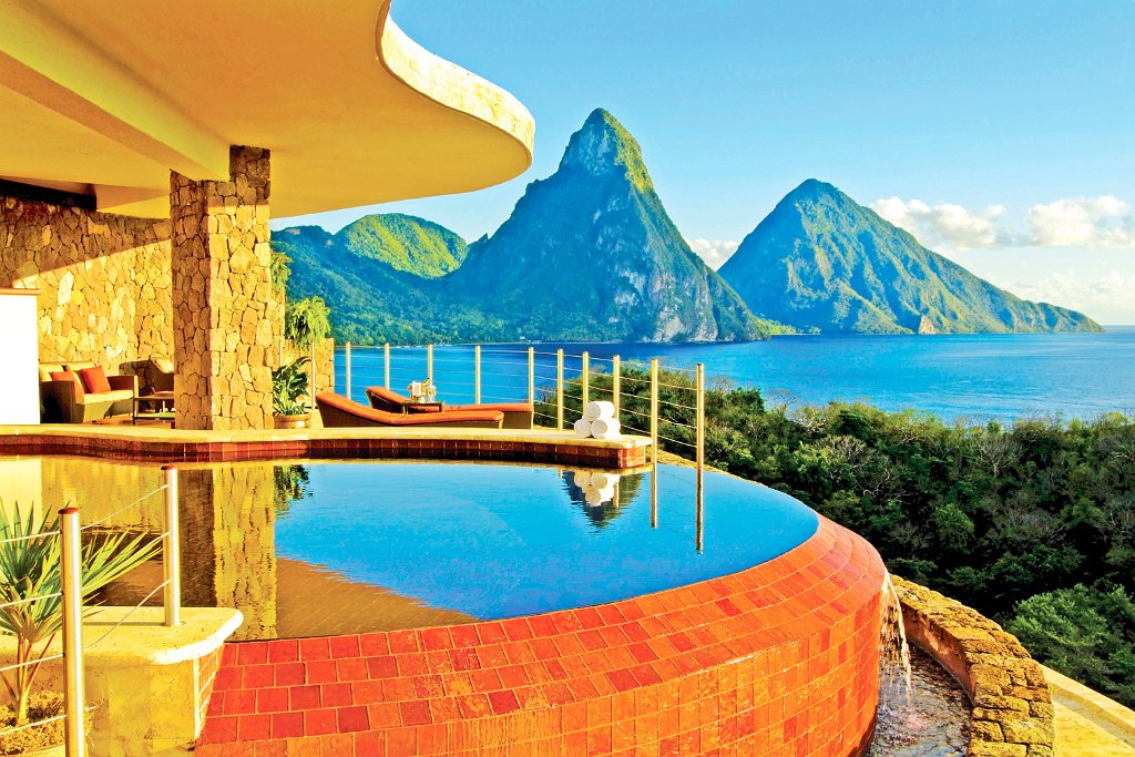 Jade Mountain svatá Lucie Karibik bazény 4